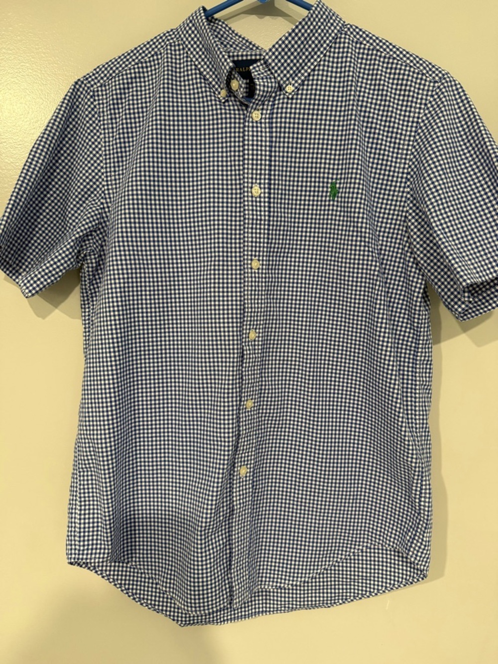 Ralph Lauren Young XL Blue & White Gingham Short-Sleeve Button-Down Shirt